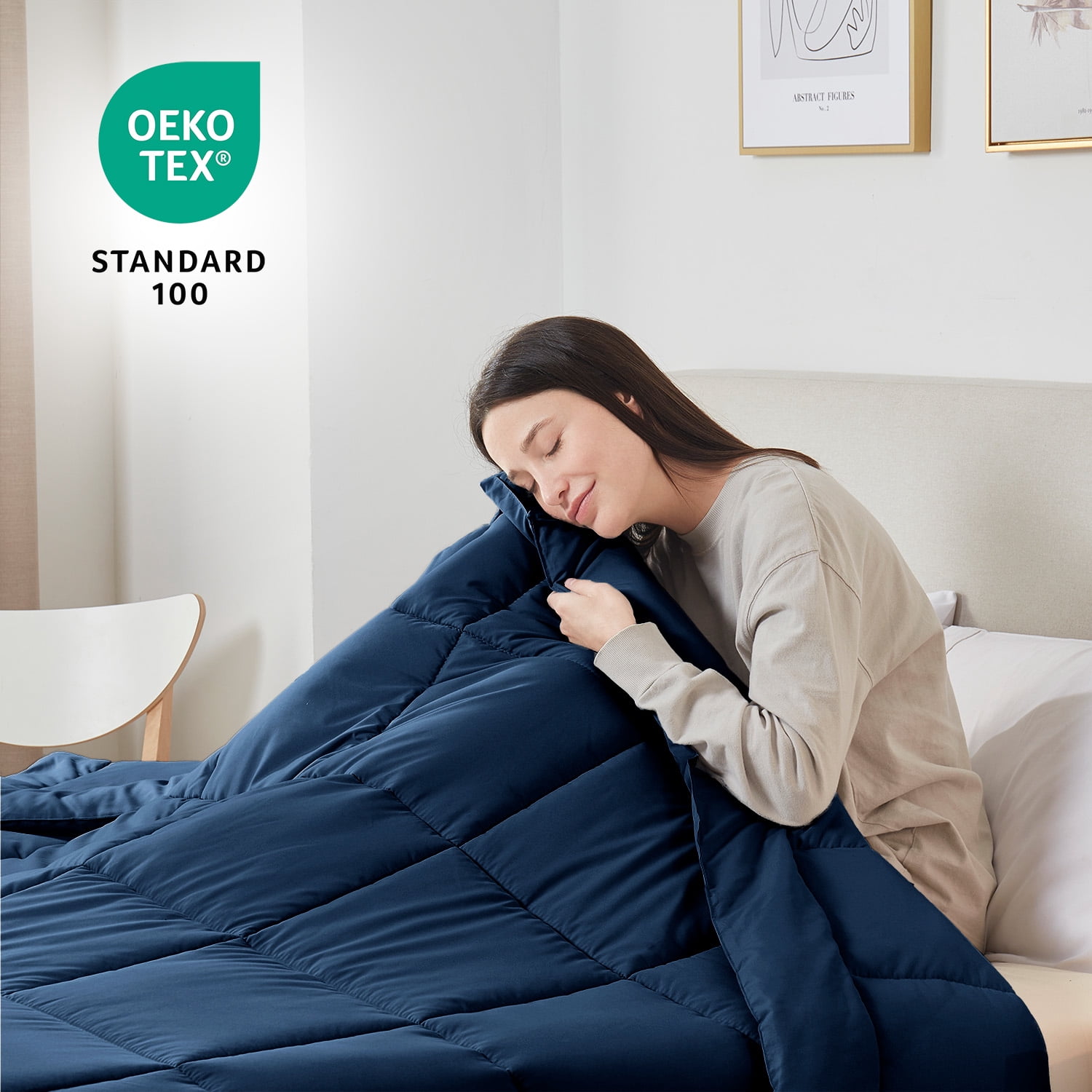 Nestl Queen Comforter, Quilted Down Alternative Bedding Duvet Insert, Navy