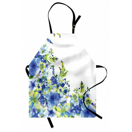 

Watercolor Flower Apron Motley Floret Motifs with Splash Anemone Iris Revival of Nature Theme Unisex Kitchen Bib Apron with Adjustable Neck for Cooking Baking Gardening Blue Yellow by Ambesonne
