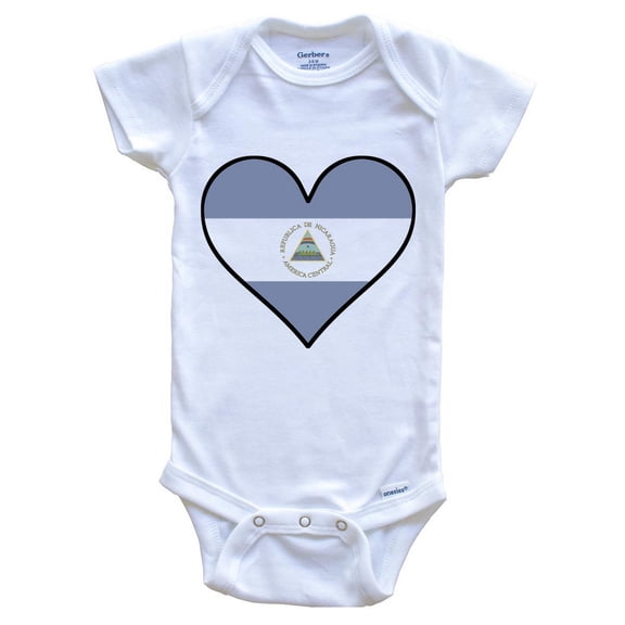 Nicaraguan Flag Baby Bodysuit - Cute Nicaraguan Flag Heart - Nicaragua Baby Bodysuit, 0-3 Months White