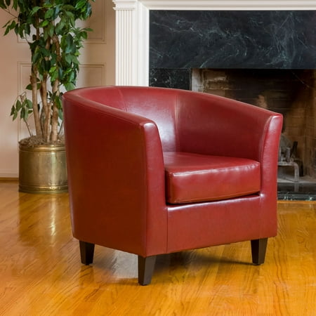 Noble House Red Bonded Leather Tub Club Chair