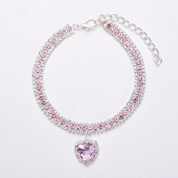 Pet Necklace, Heart Crystal Cat & Dog Collar With Pink Blue Rhinestones, Size M 1Pc
