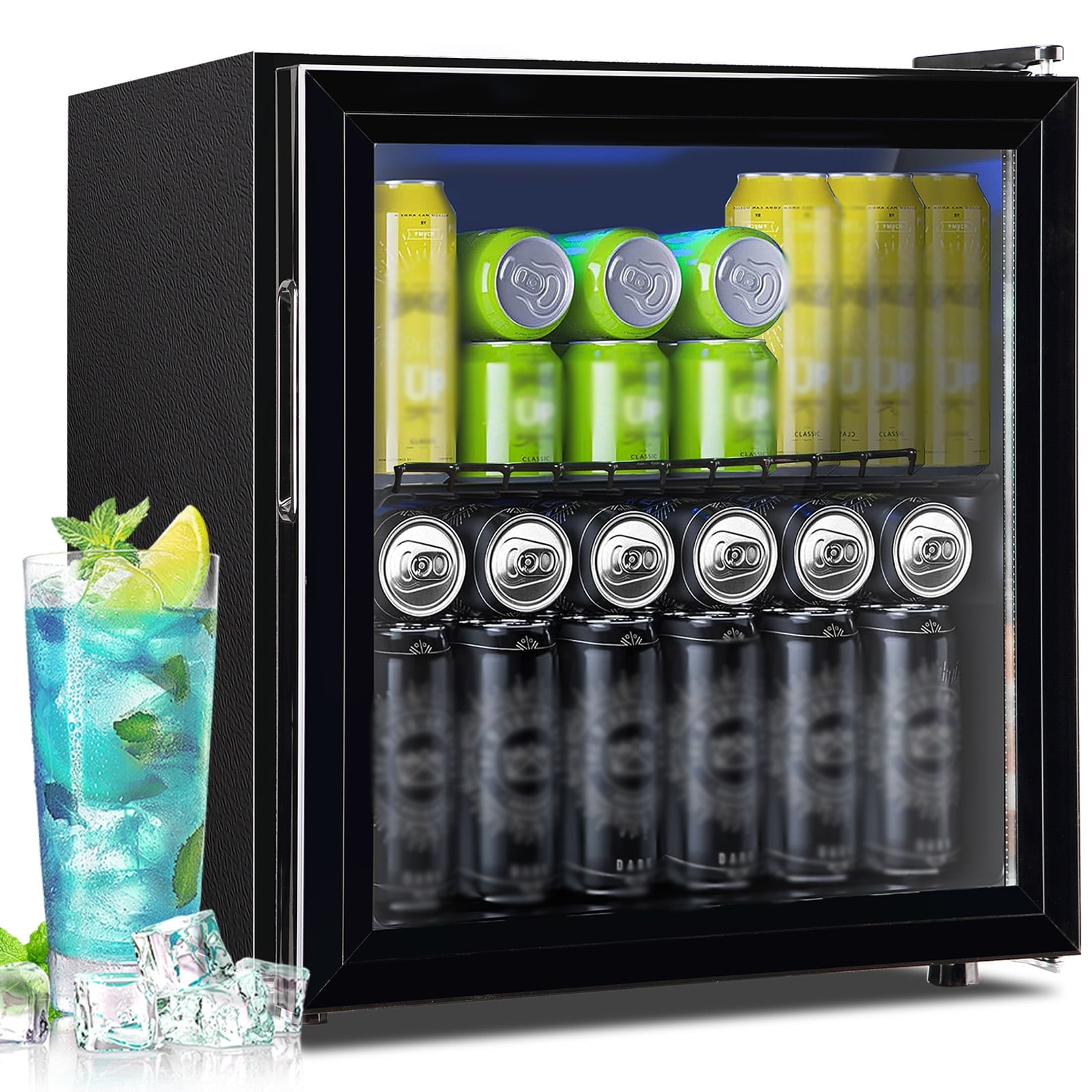 WANAI Beverage Refrigerator Cooler 1.7 Cu.ft Beer Fridge with Glass Door LED Light Adjustable Shelf
