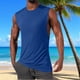 thumbnail image 1 of pstuiky Camiseta sin mangas para hombre, Camiseta deportiva de color liso de alta elasticidad para hombre, cuello redondo, sin mangas, para fitness y musculación. Camisas para hombres m, 1 of 6