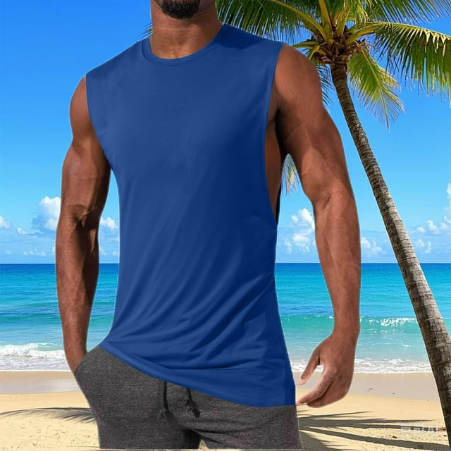 pstuiky Camiseta sin mangas para hombre, Camiseta deportiva de color liso de alta elasticidad para hombre, cuello redondo, sin mangas, para fitness y musculación. Tops elegantes para mujer xl