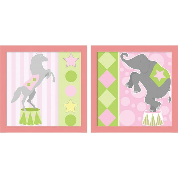 Great Art Now Baby Big Top Pink by ND Art & Design, 2 Piece Framed Art Set Each 14"W x 14"H