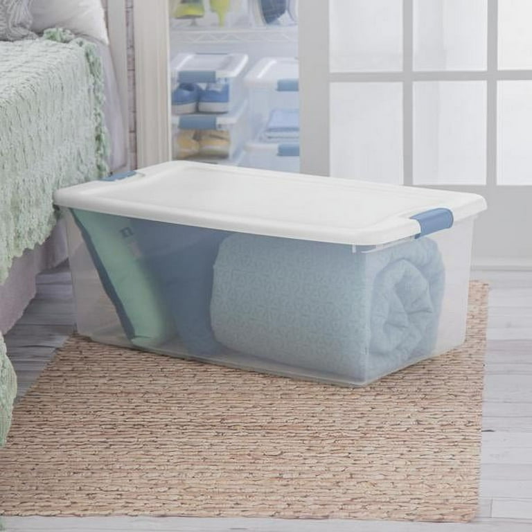 Storage Tote, Clear/White, Polypropylene, 33 7/8 in L, 18 3