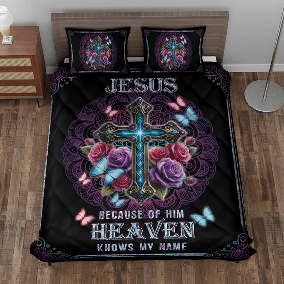 Lotusprinthandmade Jesus Because Of Him Quilt Bedding Set (Fold Hem) 5 Sizes (Made in Vietnam) (55x60), Faith-Inspired Quilt Blanket, Cozy Christian-Themed Quilt