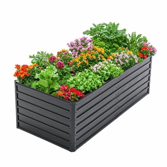 NAWAY 6x3x1ft Metal Raised Garden Bed Kit, Galvanized Planter Raised Garden Boxes Outdoor, Large Metal Raised Rectangle Garden Beds for Flowers, Vegetables, Herbs, Black