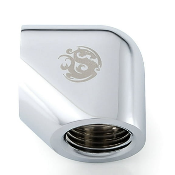 Bitspower G1/4" Female to Female Extender Fitting, 90 Degree Angle, Silver Shining