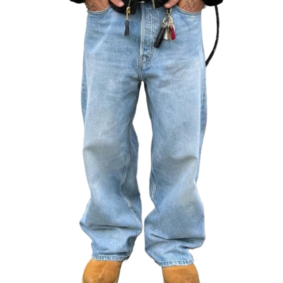 Reppunk Men's Vintage Light Wash Baggy Wide Leg Denim Jeans, Loose Oversized Straight Full Length Trousers, Business Casual Versatile Office Daily Commute Pants