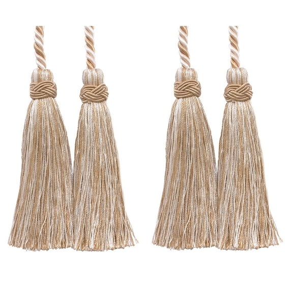 Imperial Collection Double Tassel Curtain and Drapery Tieback / Holdback, 4" Tassel (10cm), 26" Spread (66cm) # ICT, White Sands #4001 (White Ivory, Cream Ivory, Light Beige) Set of 2