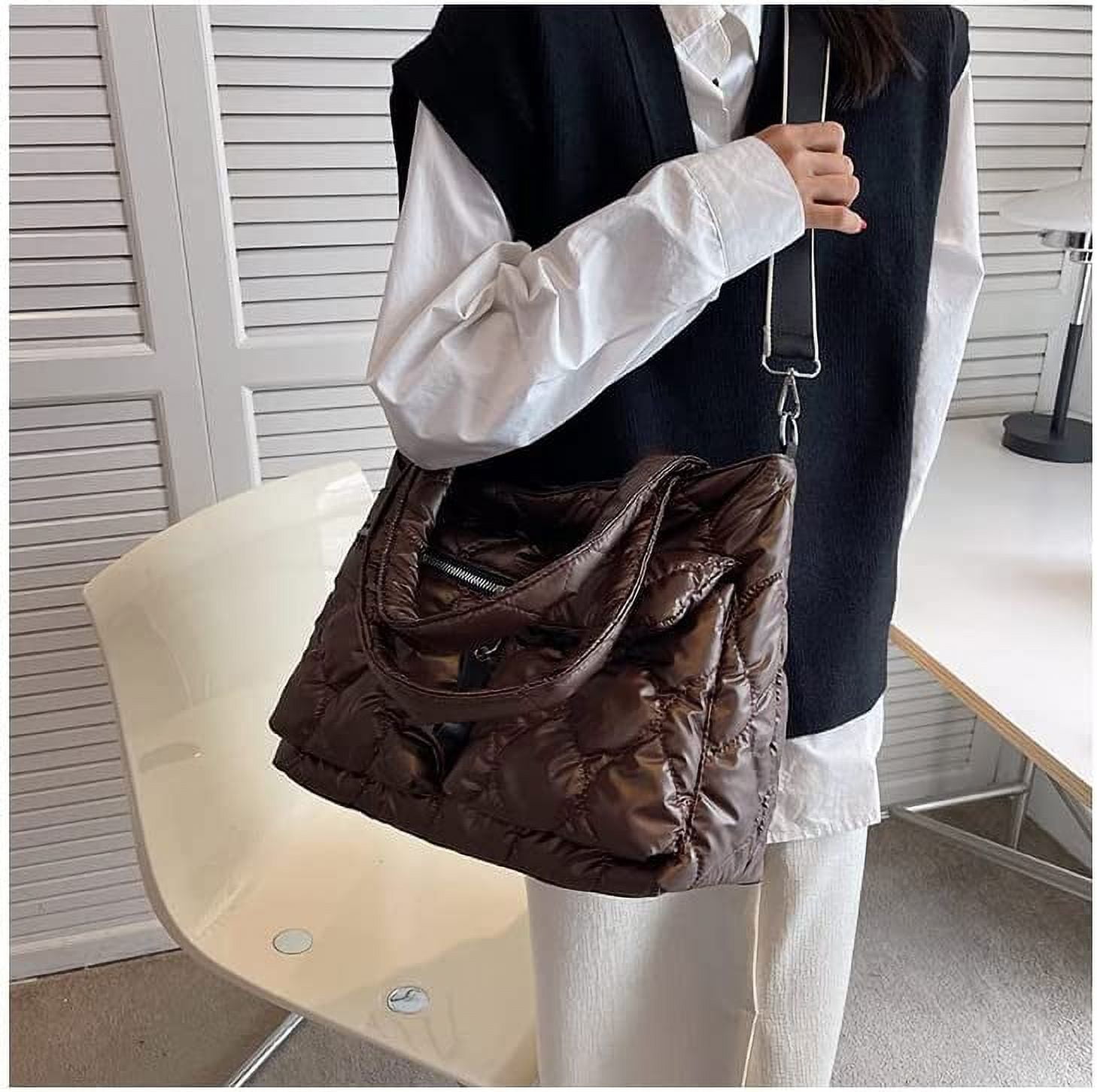 PIKADINGNIS Puffer Shoulder Bag for Women Large Capacity Lightweight  Quilted Padded Tote Bag Handbag for School Work