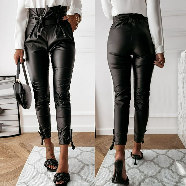 Shpwfbe Leather Pants Womens Pants Pant Women Leggings Sexy Tight Bow  Leather Trousers Fashion Fold Pocket Solid Pants Leather Leggings Black M 