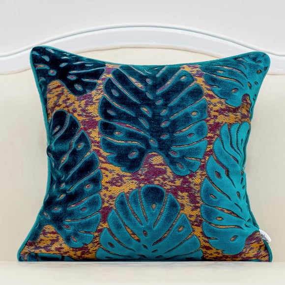 Alerfa Housse de Coussin Carrée 20 X 20 Pouces Broderie Coupe Velours Luxe Moderne Lombaire Housse de Coussin Décorative pour Canapé Sofa Salon Chambre Voiture Bleu Marine