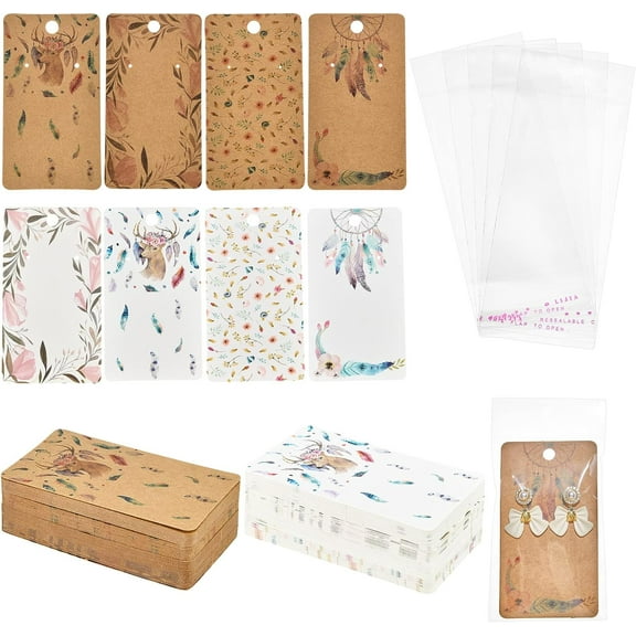 160pcs 8 Styles Cardboard Earring Display Cards Earring Card Holder with 100pcs Self-Sealing Bags Rectangle Pre-Punched Display Holder Jewelry Display Tag Mixed Color