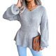 thumbnail image 5 of Women Autumn Winter Knitted Sweater, Lantern Sleeve Tight Waist Sweater Hem Ruffle  For Home ANGGREK Gris M, 5 of 8
