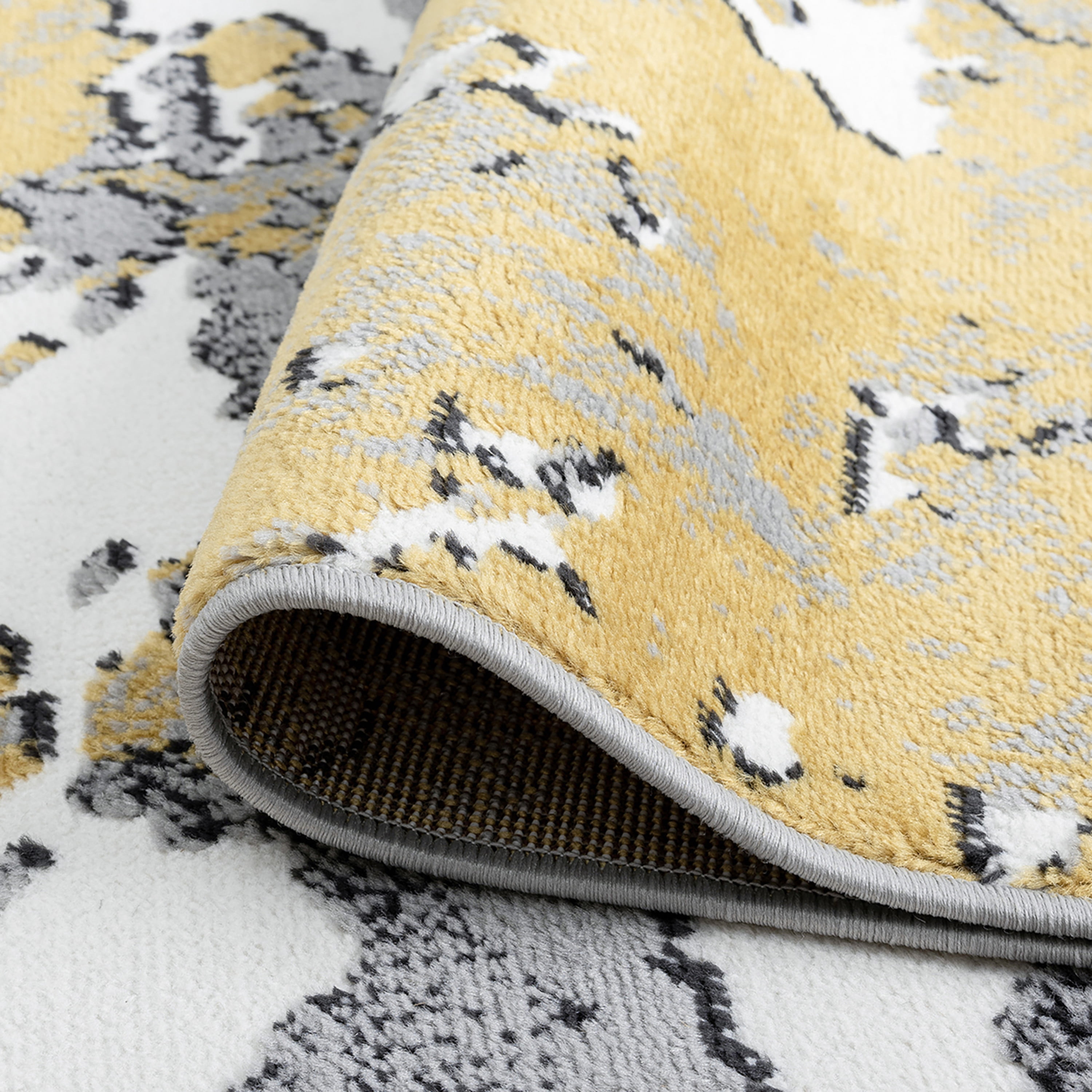 Contemporary 8x10 Area Rug (7'11'' x 10'3'') Abstract Yellow, Gray Living Room Easy to Clean