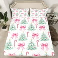 thumbnail image 2 of Homewish Cute Bowtie Ribbon Full Size Sheets,Dreamy Christmas Tree Bed Sheets,Pink Candy Cane Sheet Sets For Girls Kids,Ultra Soft Home Decor,4pcs, 2 of 7