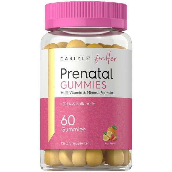 Prenatal Gummies for Women | with DHA & Folic Acid | 60 Count | Fruit Flavor | For Her | by Carlyle