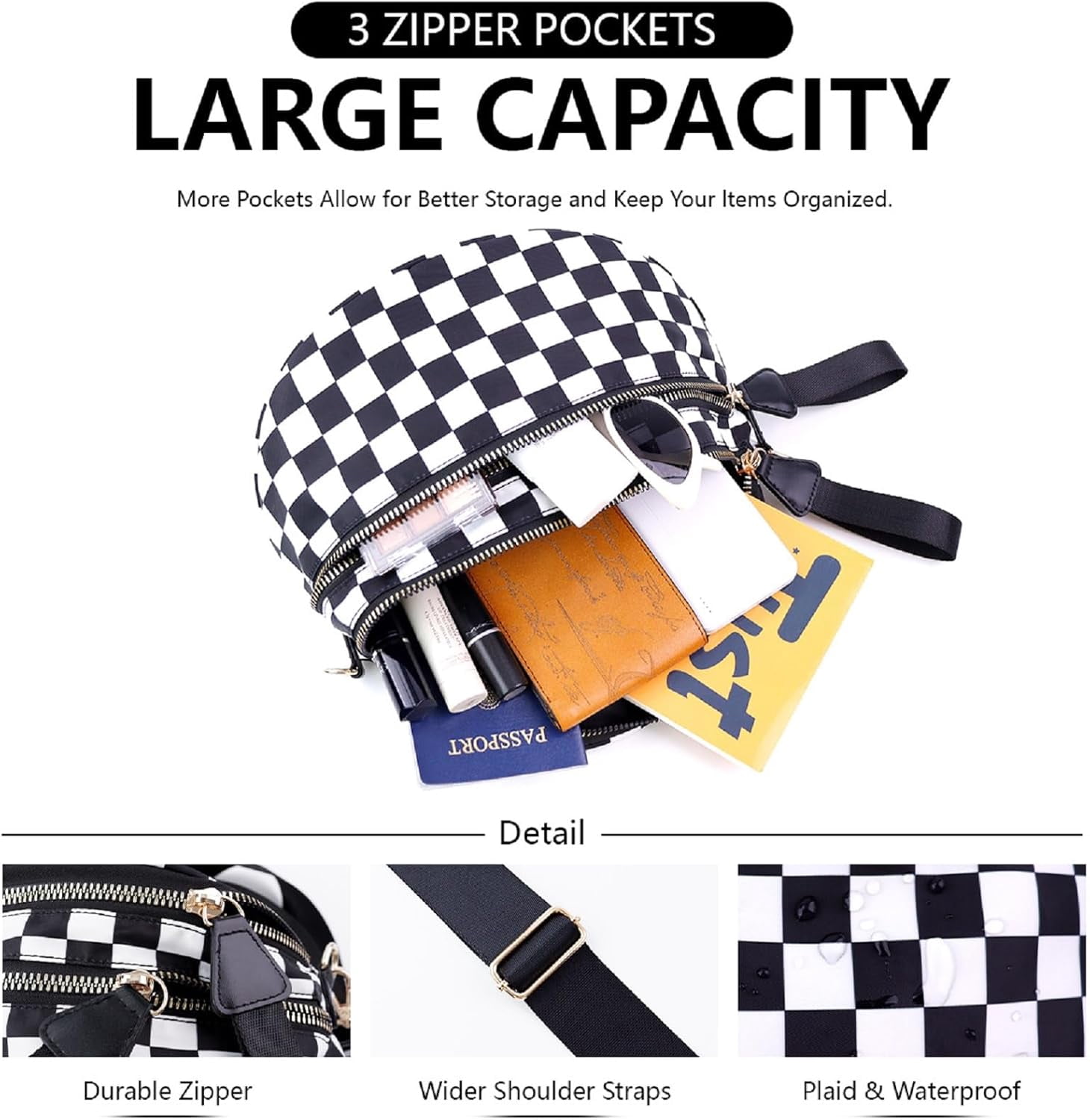 Emmafy Crossbody Bags for Women,Spacious Check Nylon Crossbody Bag