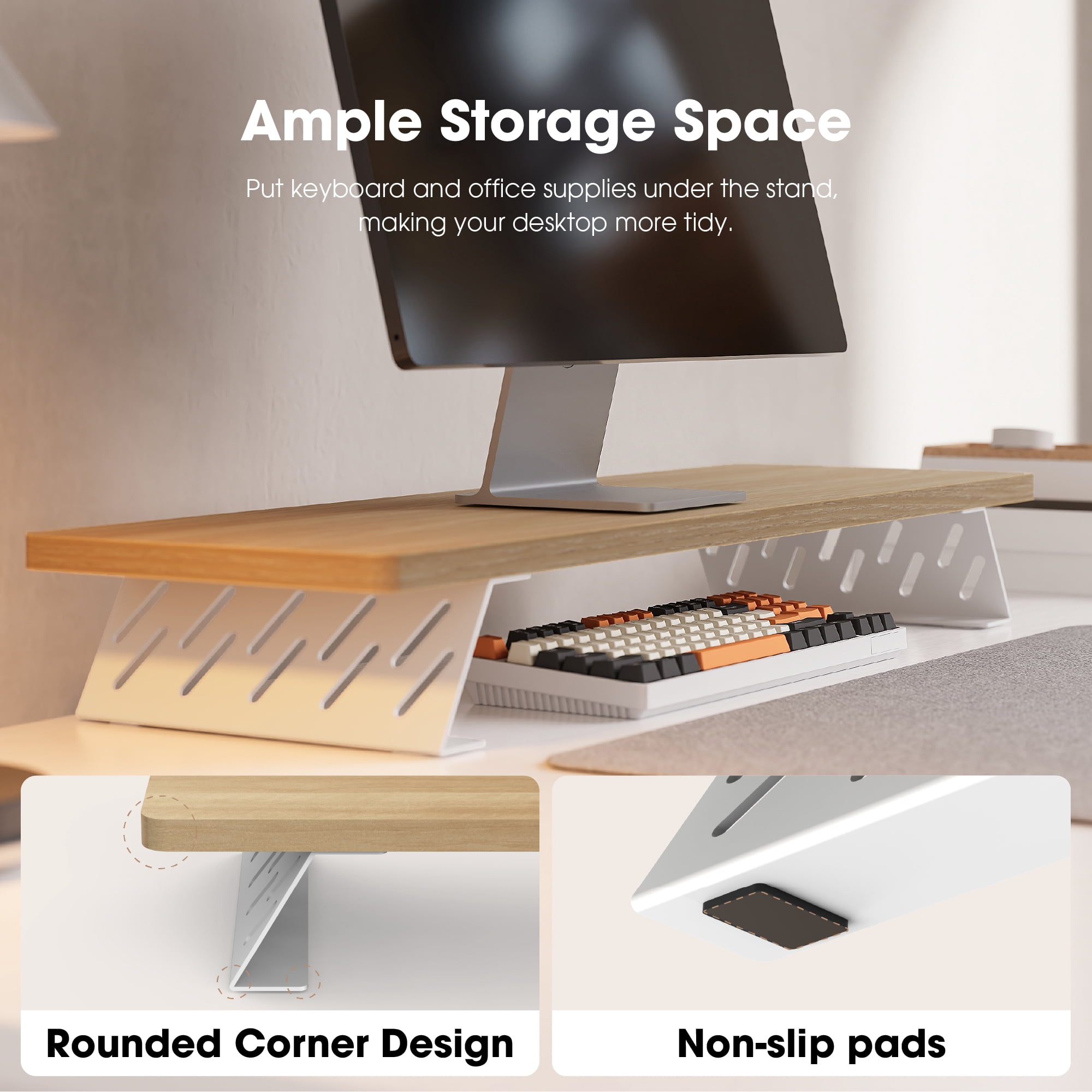 Fenge Dual Monitor Stand Riser, 31.5 inch Long Monitor Stand for Desk