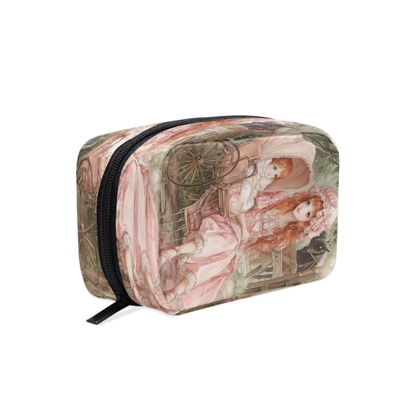 BZSMCE Makeup and Cosmetic Bag Women Simple Girl and Baby in Carriage Pattern Square Cosmetic Bag