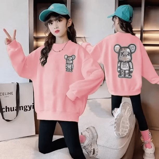 Sudadera con estampado de oso de dibujos animados para niños y niñas, ropa informal elegante sin capucha, Top para primavera y verano