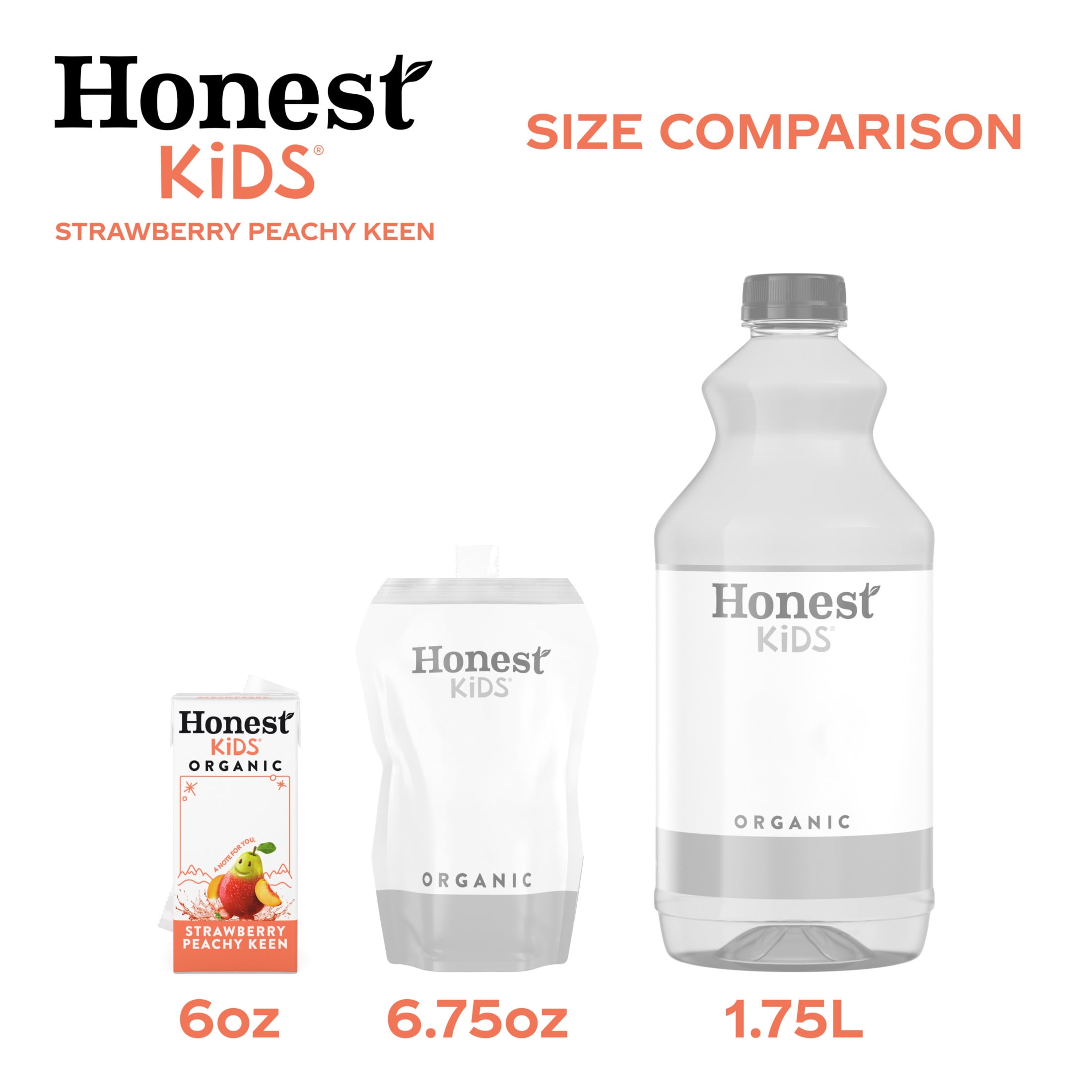 (3 pack) Honest Kids Strawberry Peachy Keen Organic Juice Drink Cartons, 6 fl oz, 8 Pack