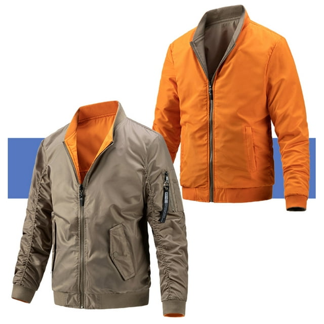 Men's Fashion Flight Suit Plus Cotton Jacket Reversible Stand Collar Jacket In Winter Warm Coat