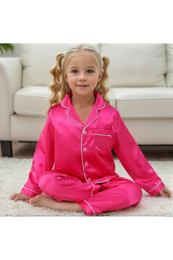 Girls Pajamas Silk Pajama Set Satin Pjs for Kids Comfortable Nights Sleepwear,Size 7-8 Years
