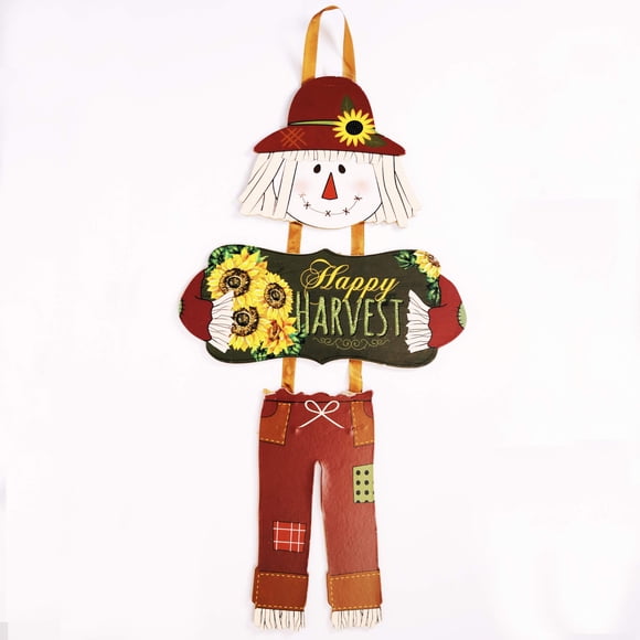 Autumn Glittery Decorative Jointed Scarecrow Hanging Sign - Welcome Fall - 19 Inches