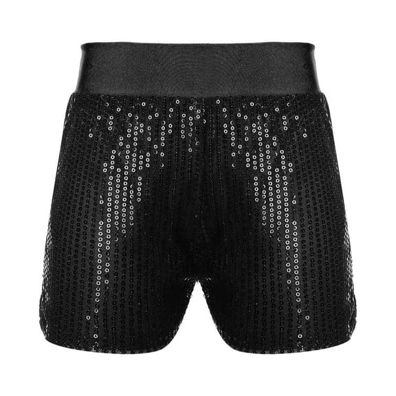 Yartina Kids Girls Sequins Dance Shorts Hip Hop Jazz Dance Performance Costume Athletic Sports Gym Black M
