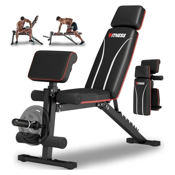 Foldable Weight , Adjustable Workout with Leg Extension, Preacher Pad, Extended Headrest, Space-saving Banco de Pesas for Home Gym, 800lbs Full Body Workouts Strength Training Black