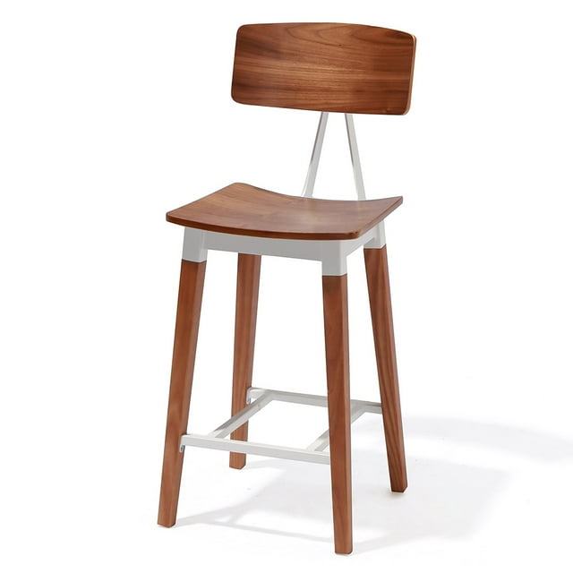Abbott Retro Contemporary Wood/Steel Barstool - Walnut/Gunmetal