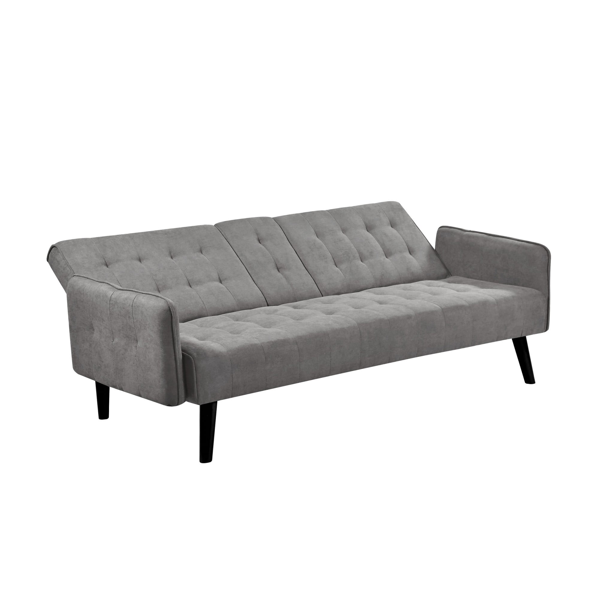 BSHTI 72" Linen Sleeper Sofa Bed with Folding Backrest,Adjustable Back, Drop-Down Table with Cup Holder for Living Room（Light Gray）