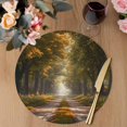 thumbnail image 3 of Brown Trees Round 13 Inch Placemats Set of 4, Forest Art Decor Spring Summer Nature Leaf HeatResistant Non Slip Place Mats for Dining Table, Wipeable Braided Kitchen Table Mats for Housewarming, 3 of 9