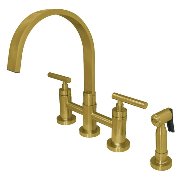 Kingston Brass KS8267CMLBS Manhattan Bridge Kitchen Faucet with Brass Side Sprayer, Brushed Brass
