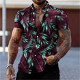 thumbnail image 5 of Camisa hawaiana con estampado de plantas coloridas para hombre, blusa holgada de manga corta con estampado 3D de hojas florales y solapa para vacaciones, camisas Aloha, 5 of 5