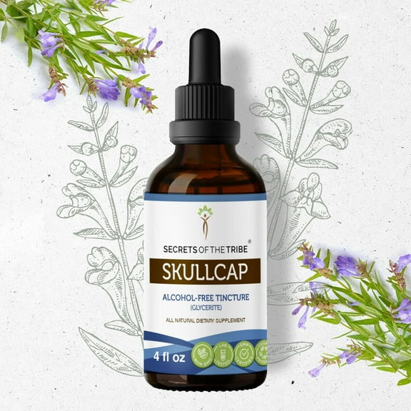 Secrets Of The Tribe Skullcap Tincture Dietary Supplement, Natural Herbal Extract for Calm and Relaxation Support, Skullcap (Scutellaria lateriflora) Dried Herb, Alcohol-Free Extract, Drops 2 oz