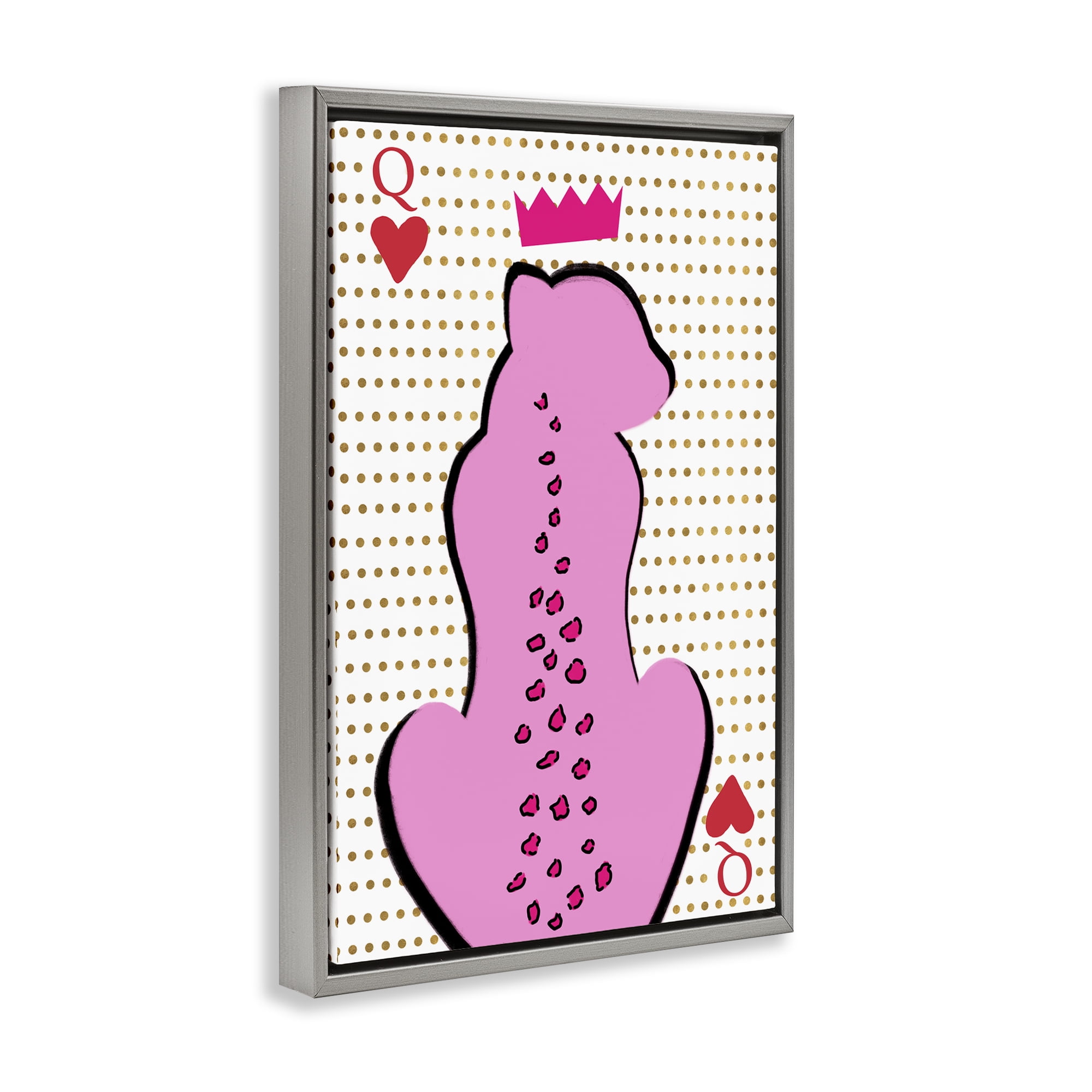 Stupell Industries Queen of Hearts Leopard Entertainment Painting Gray Floater Framed Canvas Art Print Wall Art, 17 x 25
