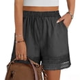thumbnail image 5 of Alkepwun Womens Athletic Shorts 100% Cotton Solid Plus Size Lace Trim Elastic High Waisted Shorts Summer Casual Loose Vacation Beach Lounge Bohe Shorts, 5 of 8