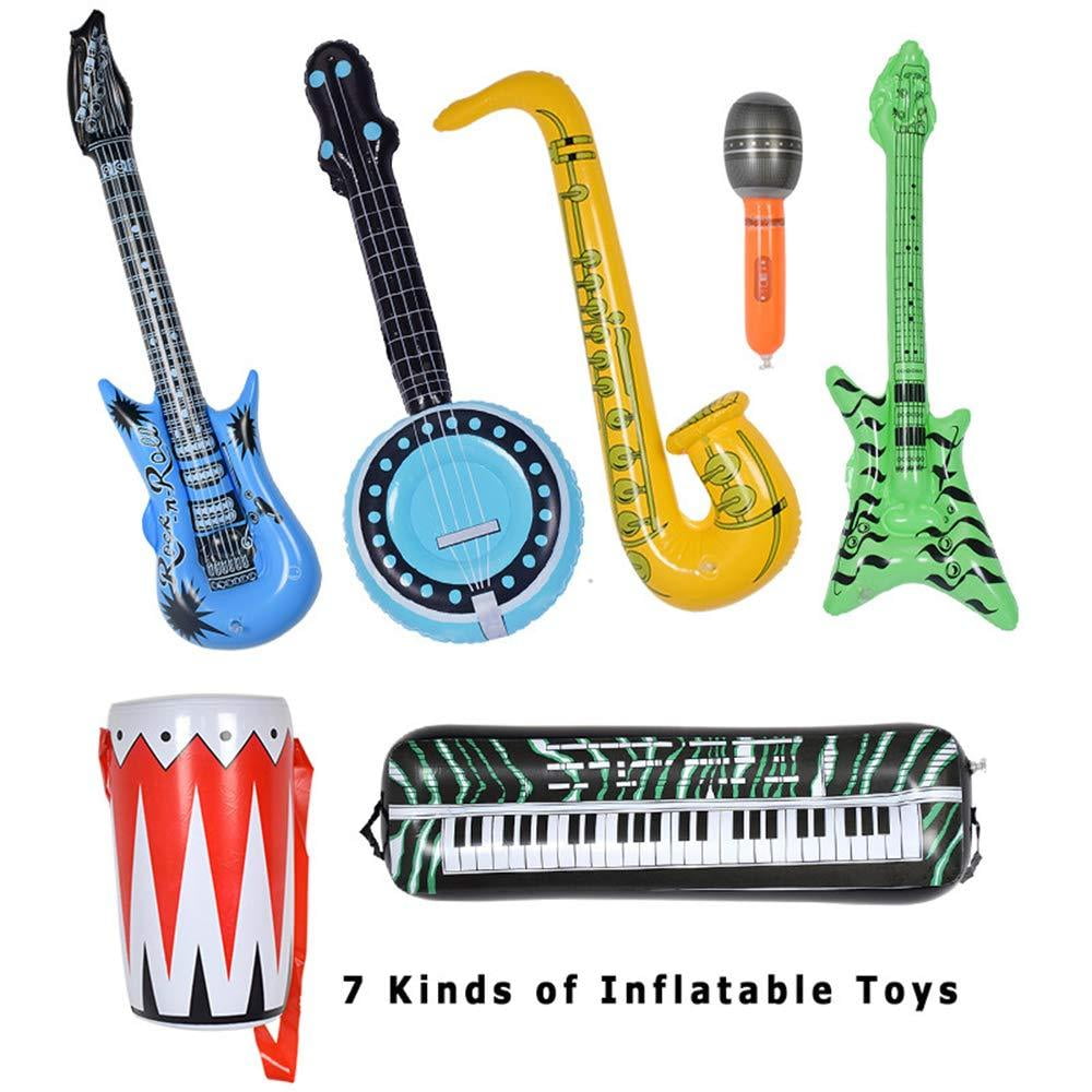 Defrsk 19PCS Inflatable Guitar Inflatable Party Props Rock Star Toy Set Included 