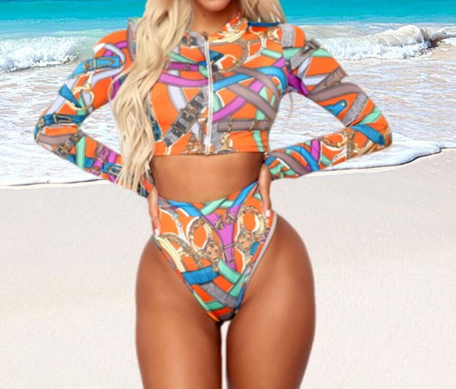 long sleeve high waist bathing suit