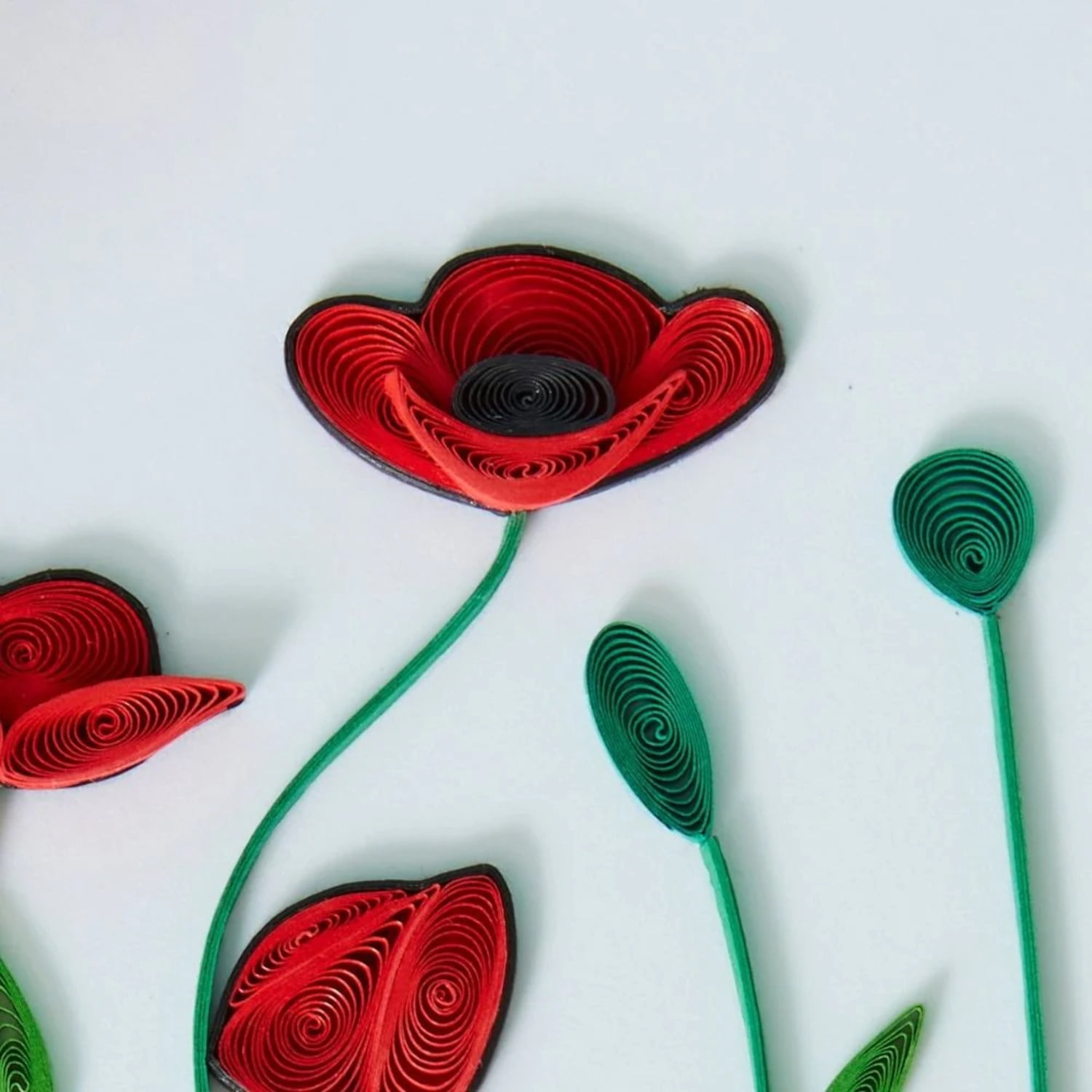 Quilled Paper Red Poppies Greeting Card