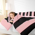 thumbnail image 3 of Manfei Geometric Stripe Twin Comforter Sets, Pink Black Minimalist Bedding Set, Pink Reversible 2-Piece, 1 Comforter and 1 Pillowcase, 3 of 6