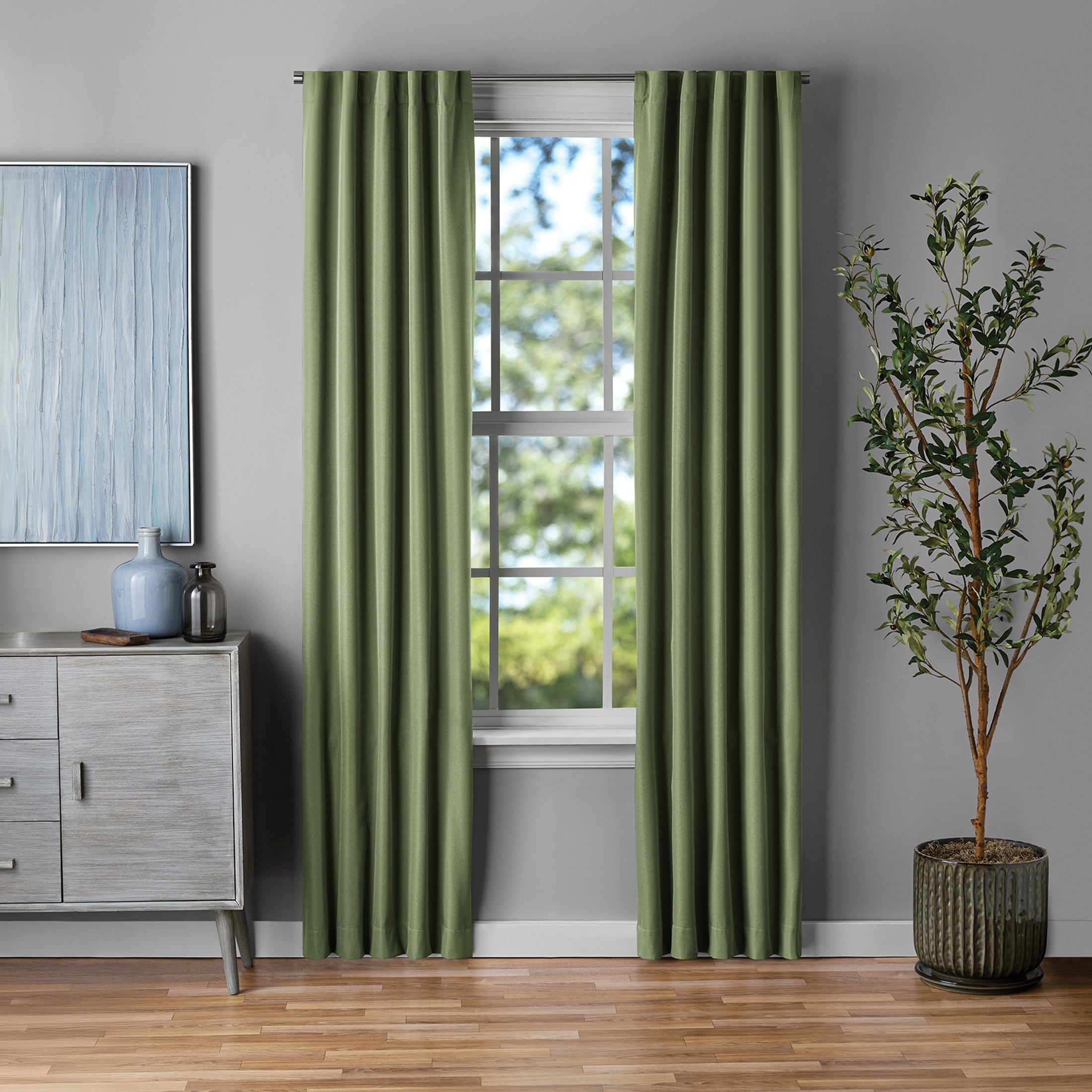 Mainstays Green Solid Blackout Rod Pocket with Back Tabs Curtain Panel Pair, Set of 2, 30" W x 84" L