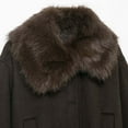 thumbnail image 4 of Womens Faux Leather Trench Coat Winter Warm Faux Fur Lined Pea Coat Trendy Long Sleeve Belted Jacket Casual Stylish Tops (L, Khaki), 4 of 7