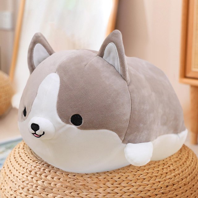 Lindo perro Corgi de peluche de felpa que acompaña el juguete para dormir, regalos decorativos para el hogar para adultos, adolescentes, niños, niñas , gris Hugo Muñeco de peluche de nutria