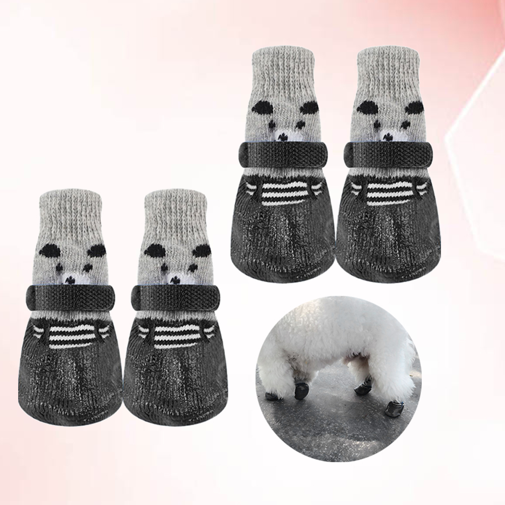 4pcs Pet Dog Puppy Cat NonSlip Cotton Socks with Cartoon Prints Size S (Black)