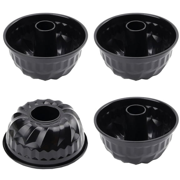 LIMICAR 4 Pack Bundt Cake Pan, 6 in Non-Stick Bundt Pan for Baking, Small Fluted Tube Cake Pan for Muffin, Brownie, Pudding Black